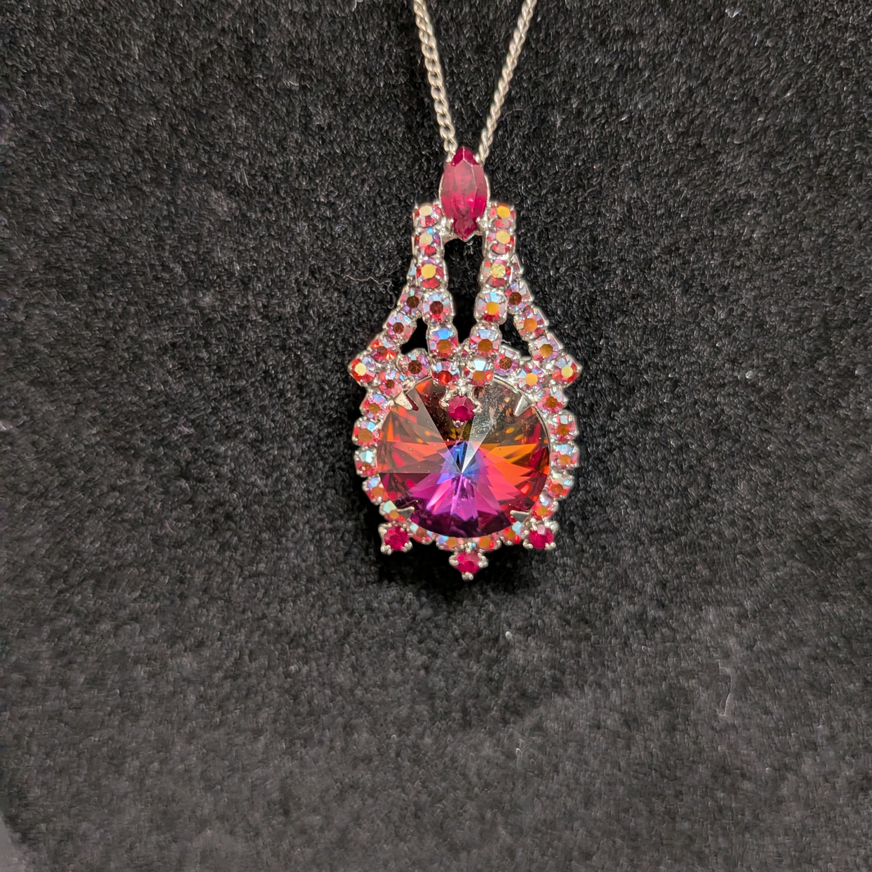 Vintage 50-60s Red Ab Ravoli Julianna Pendant Brooch